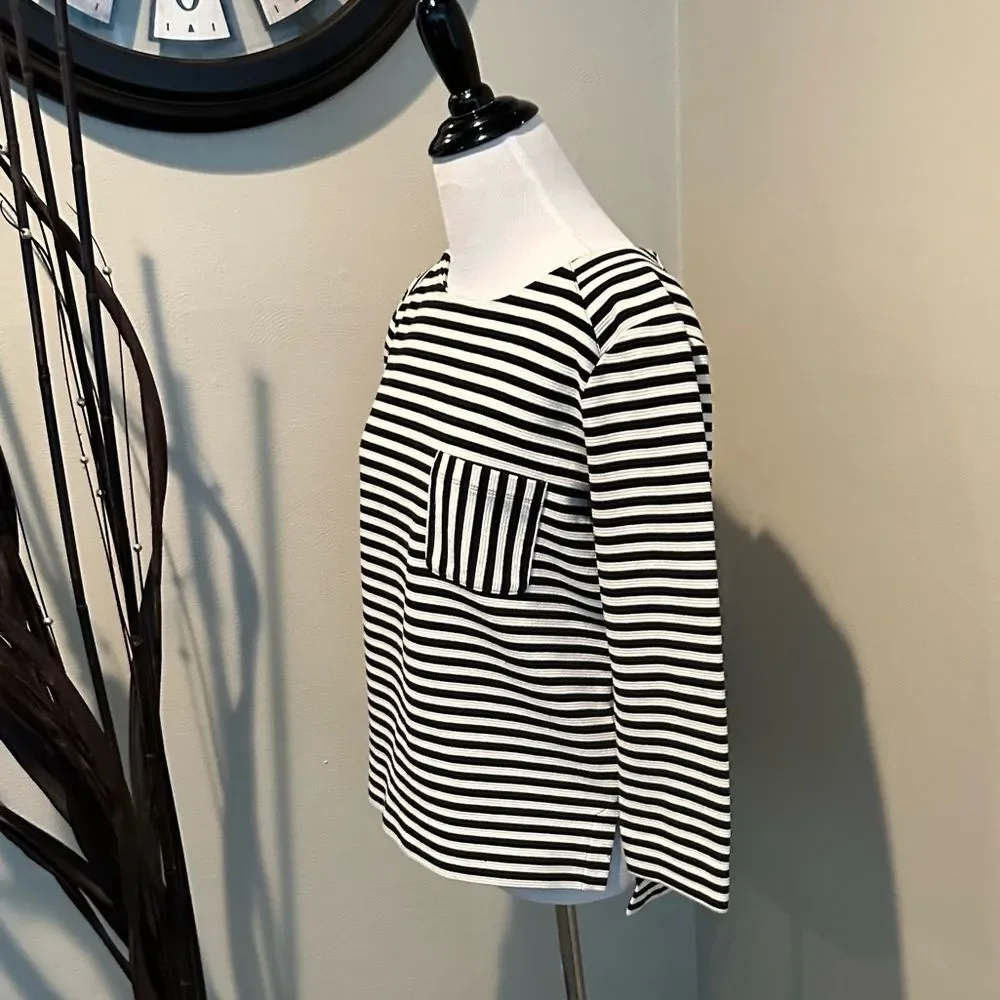 Madewell Black and White Striped Front Pocket Knit Top/Blouse Size M - Picture 2 of 7